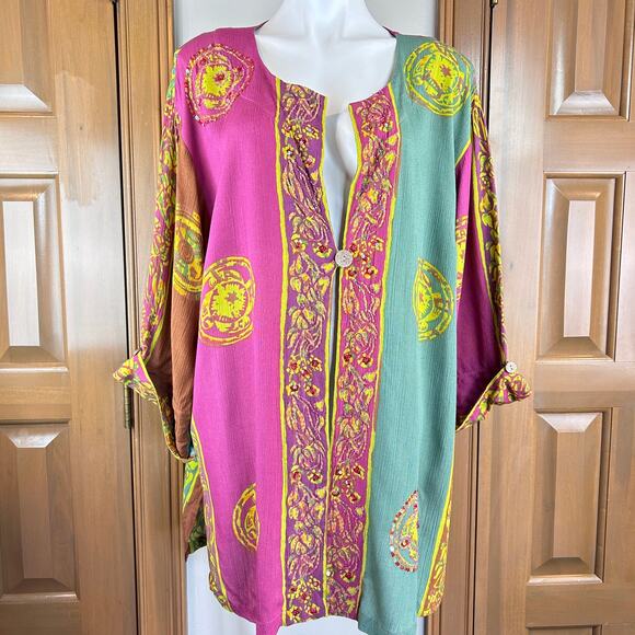 Soft Surroundings Other - Soft Surroundings Kimono Wrap One Button Closure
Crinkle Boho Size XL